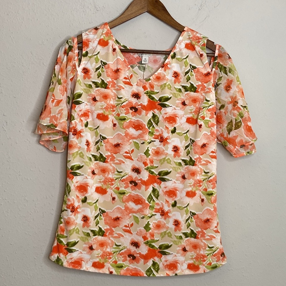 CATO Floral Ruffle Blouse Women's Size M